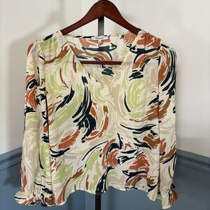 Madewell V-Neck Ruffle Cuff Semi Sheer Blouse Size Large AJ996